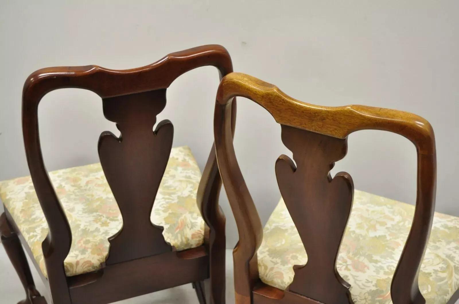 Vintage Queen Anne Style Stretcher Base Cherry Wood Dining Side Chairs - a Pair For Sale 3