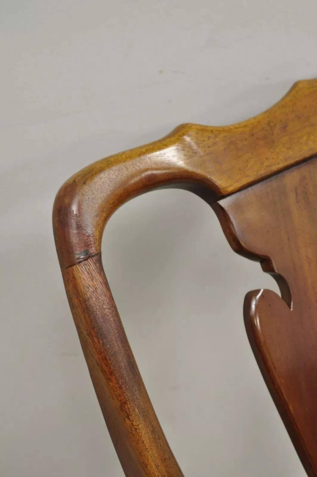 Vintage Queen Anne Style Stretcher Base Cherry Wood Dining Side Chairs - a Pair For Sale 4