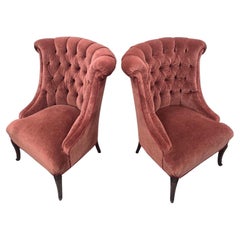 Vintage Queen Anne Style Tufted Wingback Chairs Newly Reupholstered - Pair