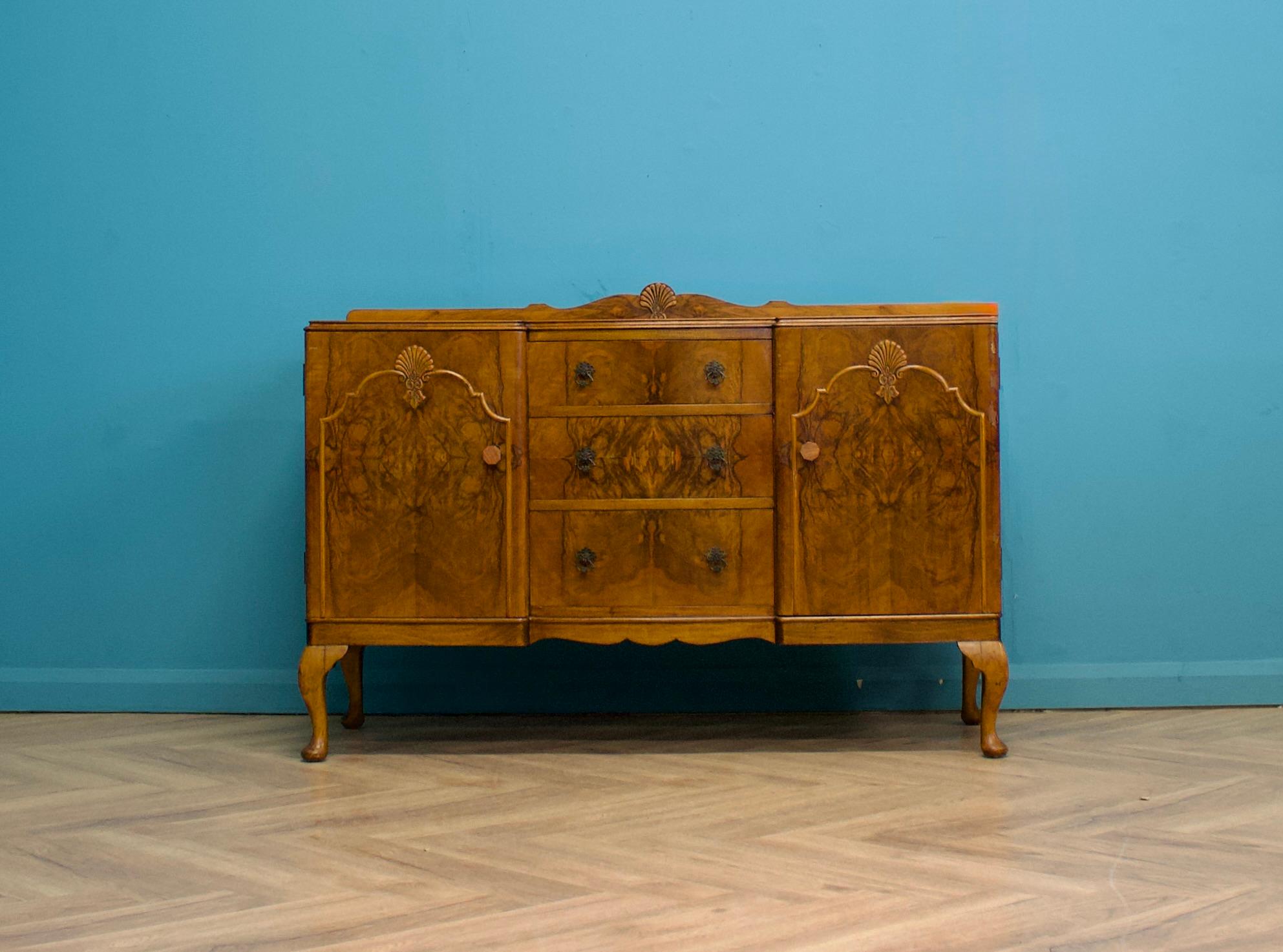 Art Deco Vintage Queen Anne Style Walnut Sideboard, 1920s For Sale