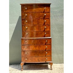 Vintage Queen Anne Style Wood Tallboy Dresser