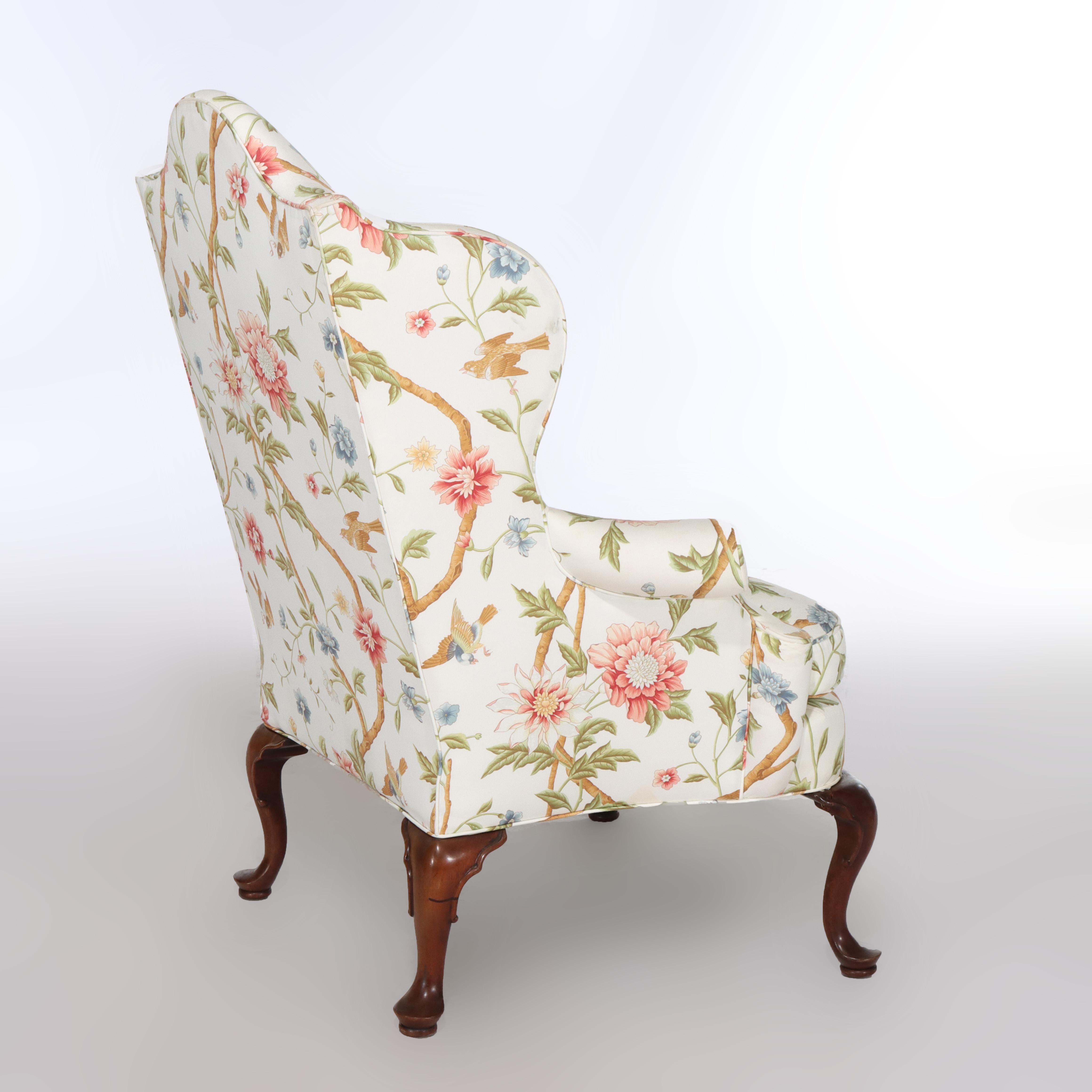 Vintage Queen Anne Ohrensessel mit geblümten Polsterung C1950 im Angebot 7