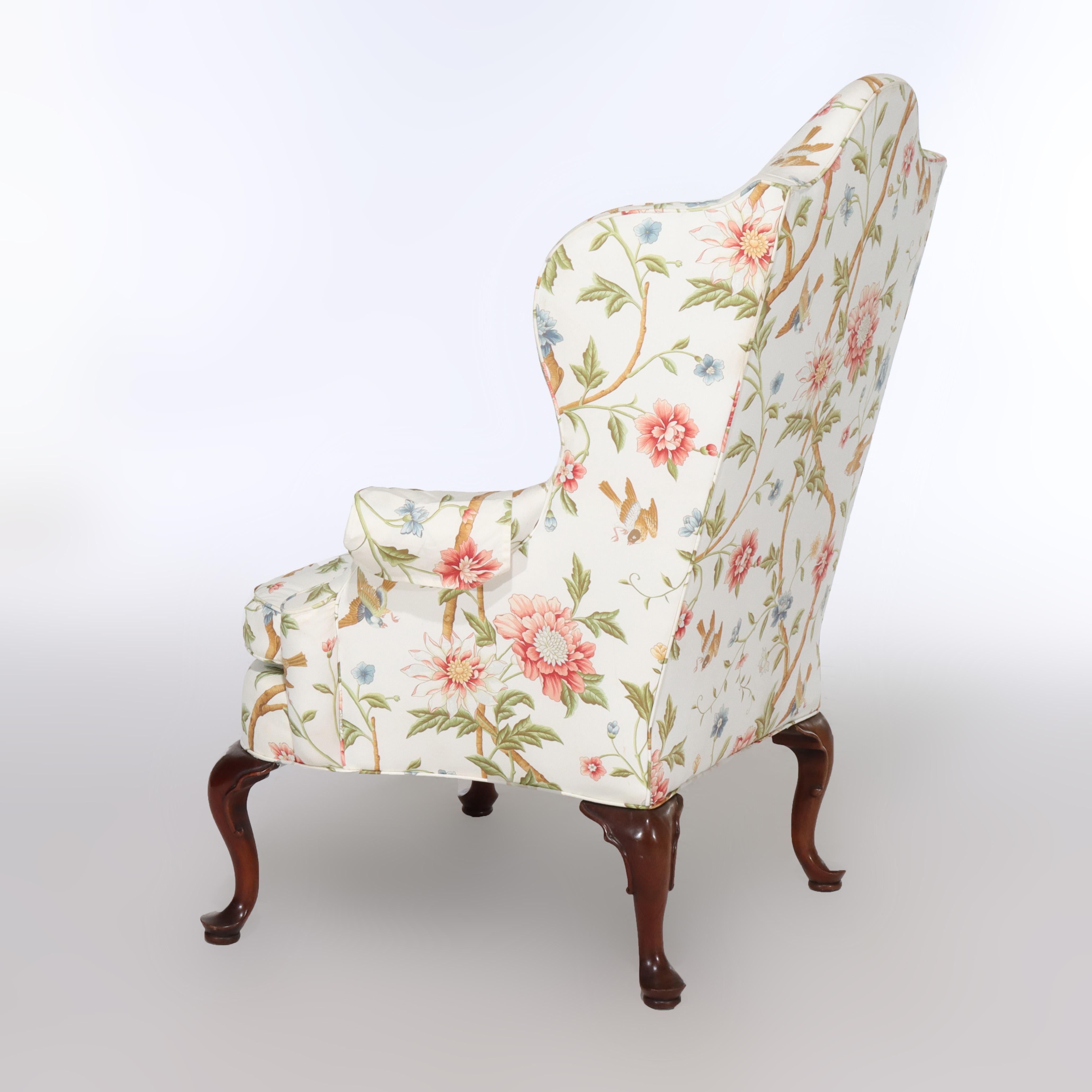 Vintage Queen Anne Ohrensessel mit geblümten Polsterung C1950 im Angebot 4