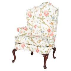 Vintage Queen Anne Wing Back Chair with Floral Upholstery C1950