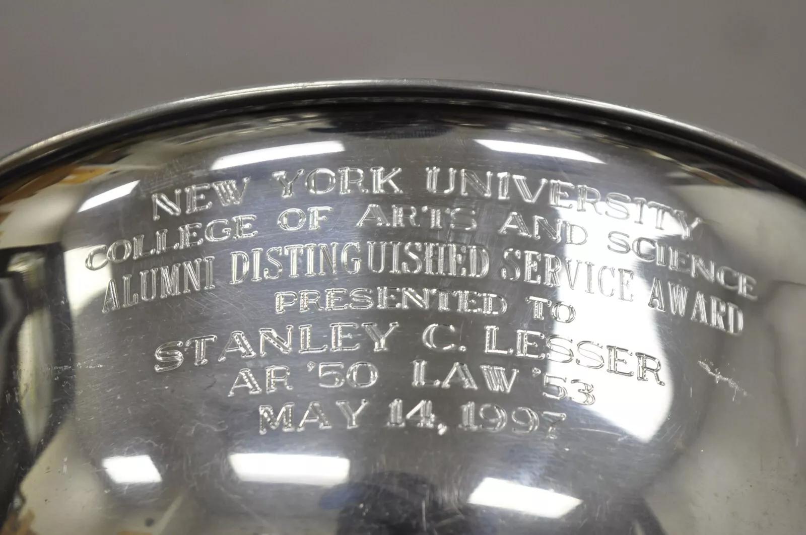 Vintage Art of Vintage Pewter Silver Plated Award Bowl NY University Arts & Science. L'objet comporte la gravure suivante : 