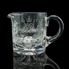Vintage Queen Elizabeth II Coronation Jug, English, Glass, Cordial Pitcher, 1953