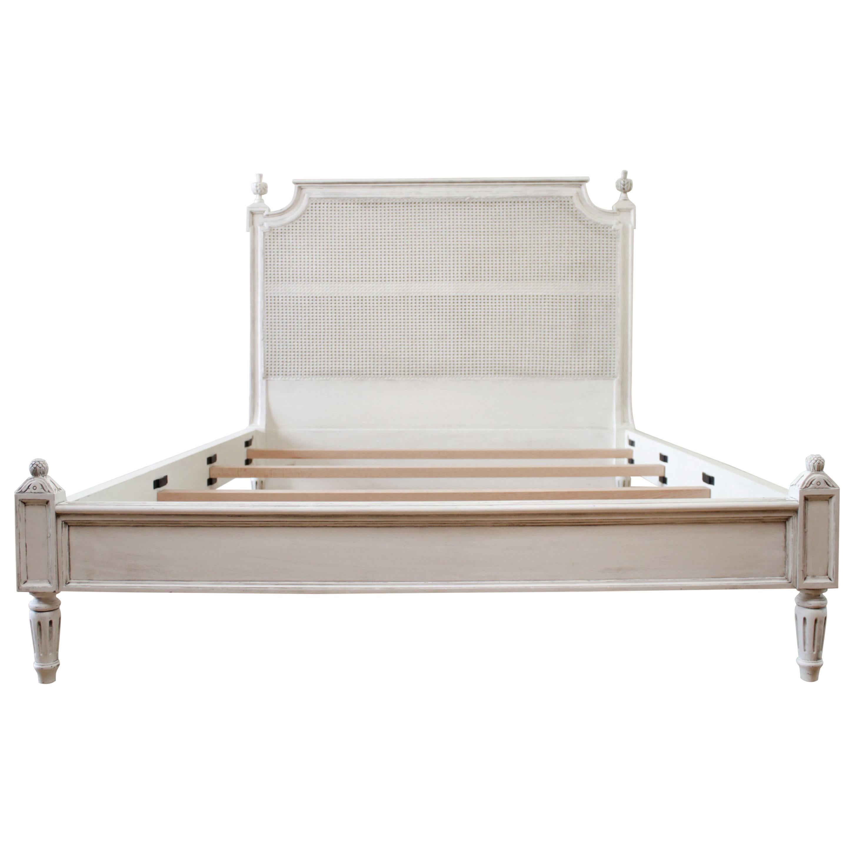 Vintage Queen Louis XVI Style Platform Cane Bed