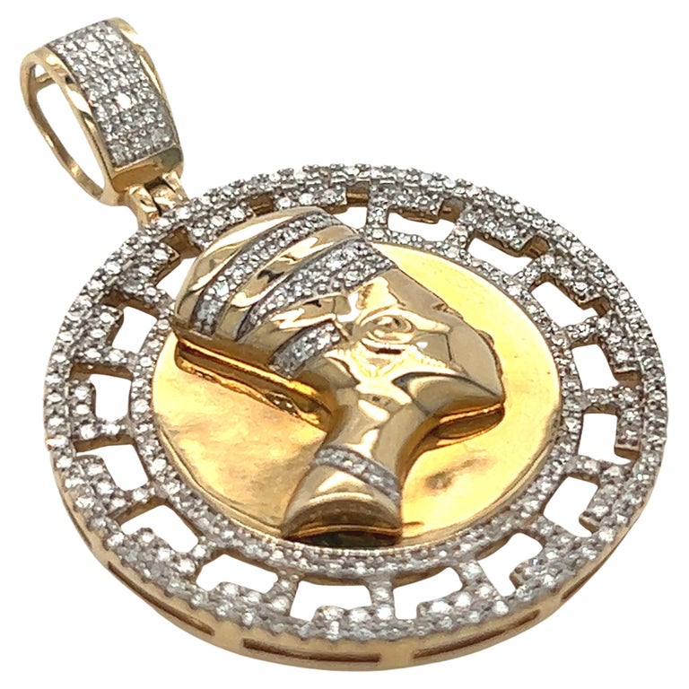 Vintage Queen Nefertiti Diamond and 10K Yellow Gold Pendant at 1stDibs | nefertiti  gold necklace vintage, diamond nefertiti pendant, nefertiti gold pendant