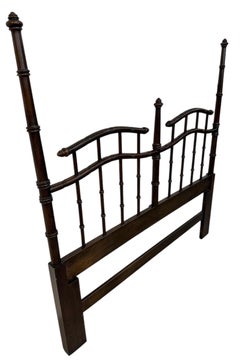 Vintage Queen Size Faux Bamboo Dark Walnut Headboard