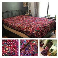 Vintage By fatto a mano Gujarati Tribal Copriletto Taglia Regina Tessuti Arazzo