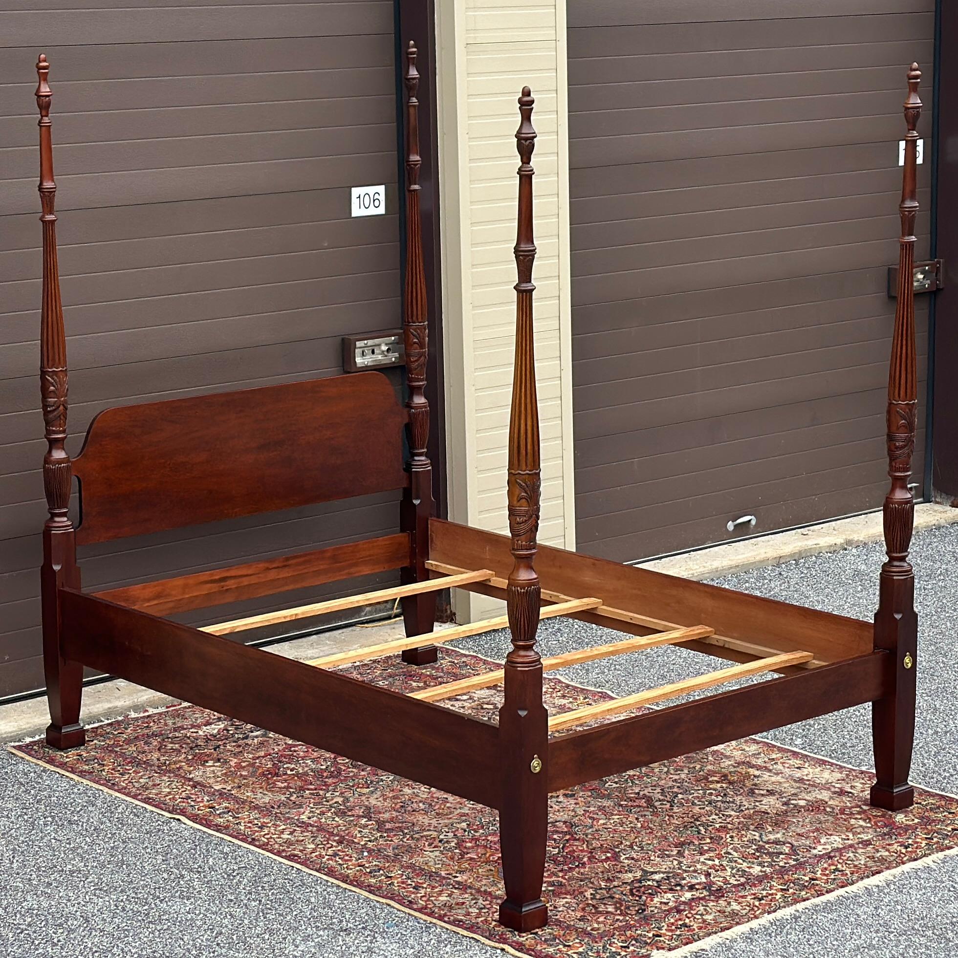 Cama con cuatro postes Vintage Queen Size Thomasville Mahogany Collection Carved Rice 7