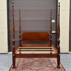 Vintage Queen Size Thomasville Mahogany Collection Carved Rice Four Poster Bed