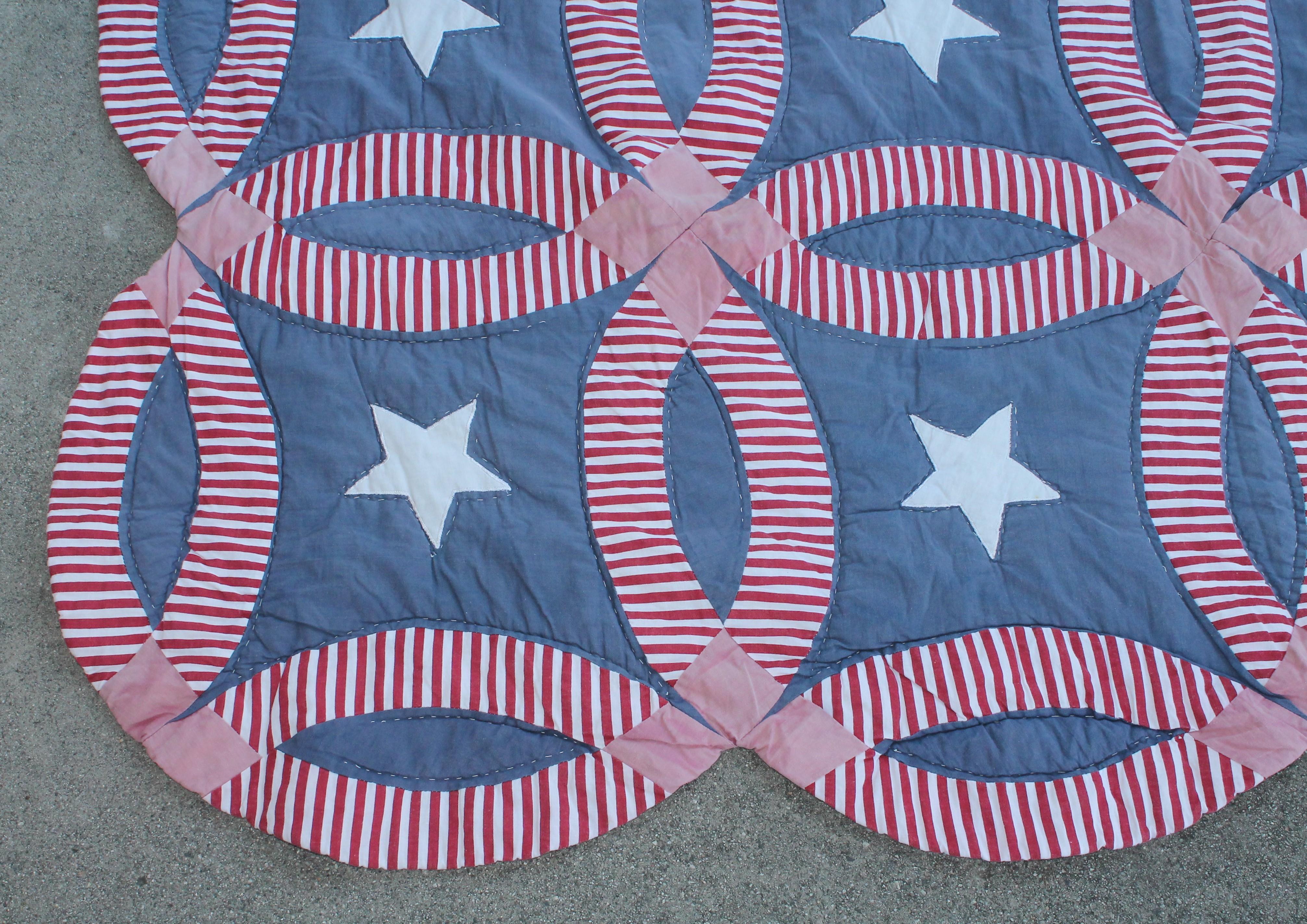 Hand-Crafted Vintage Quilt, Patriotic Wedding Ring