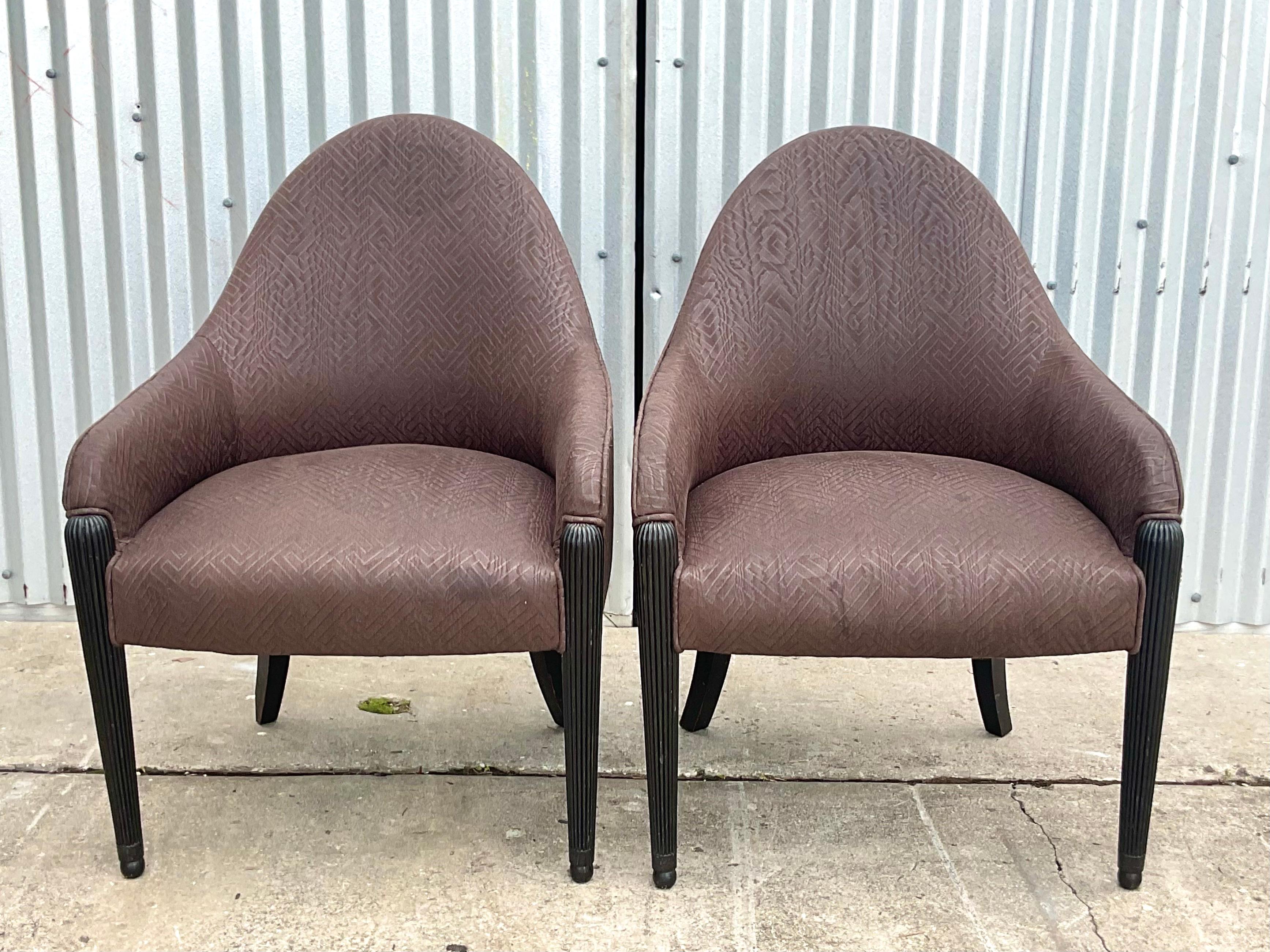 Post-Modern Vintage Quilted Brown High Back Side Chairs After Donghia For Sale