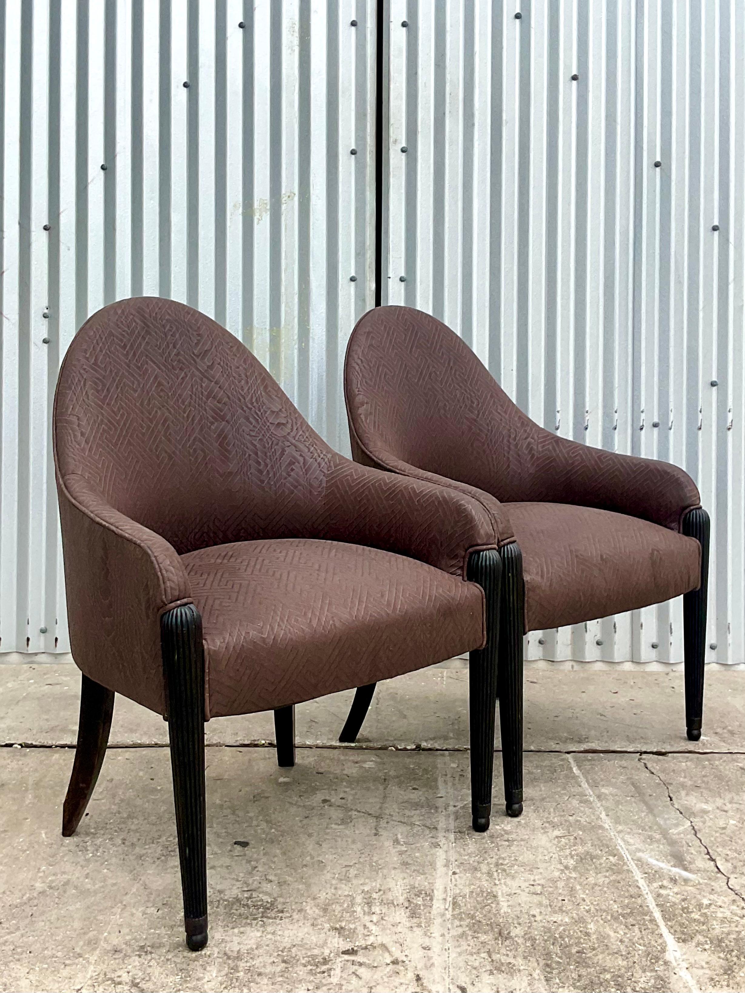 American Vintage Quilted Brown High Back Side Chairs After Donghia For Sale