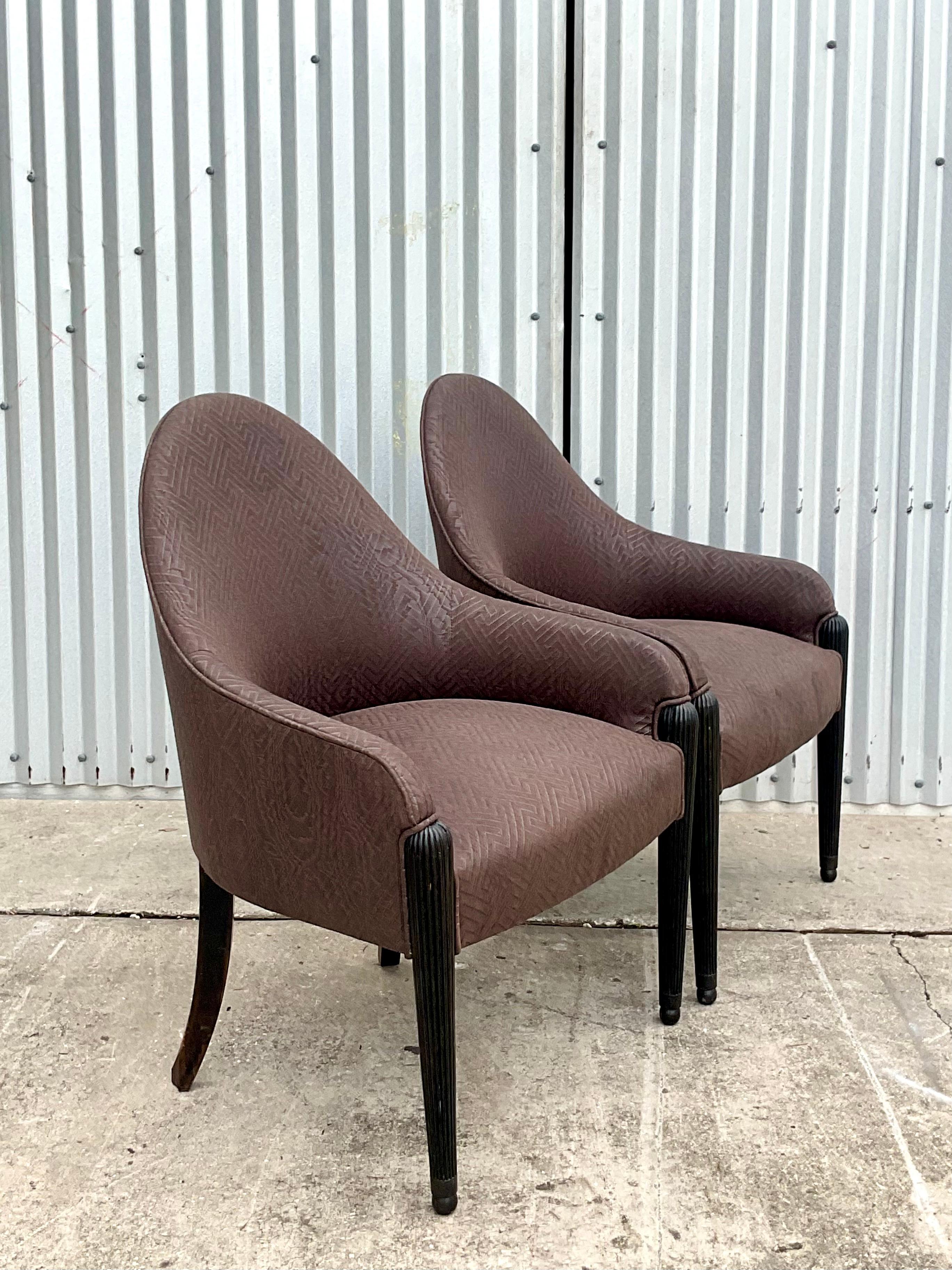 Vintage Quilted Brown High Back Side Chairs After Donghia In Good Condition For Sale In west palm beach, FL
