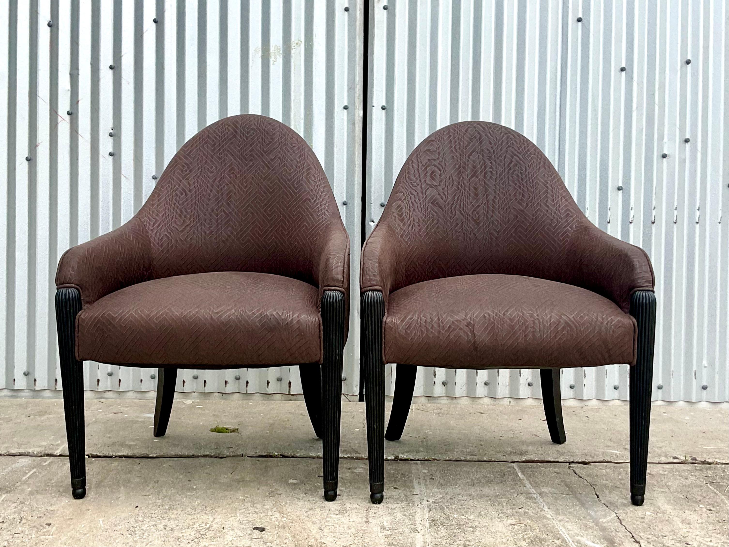 Late 20th Century Vintage Quilted Brown High Back Side Chairs After Donghia For Sale