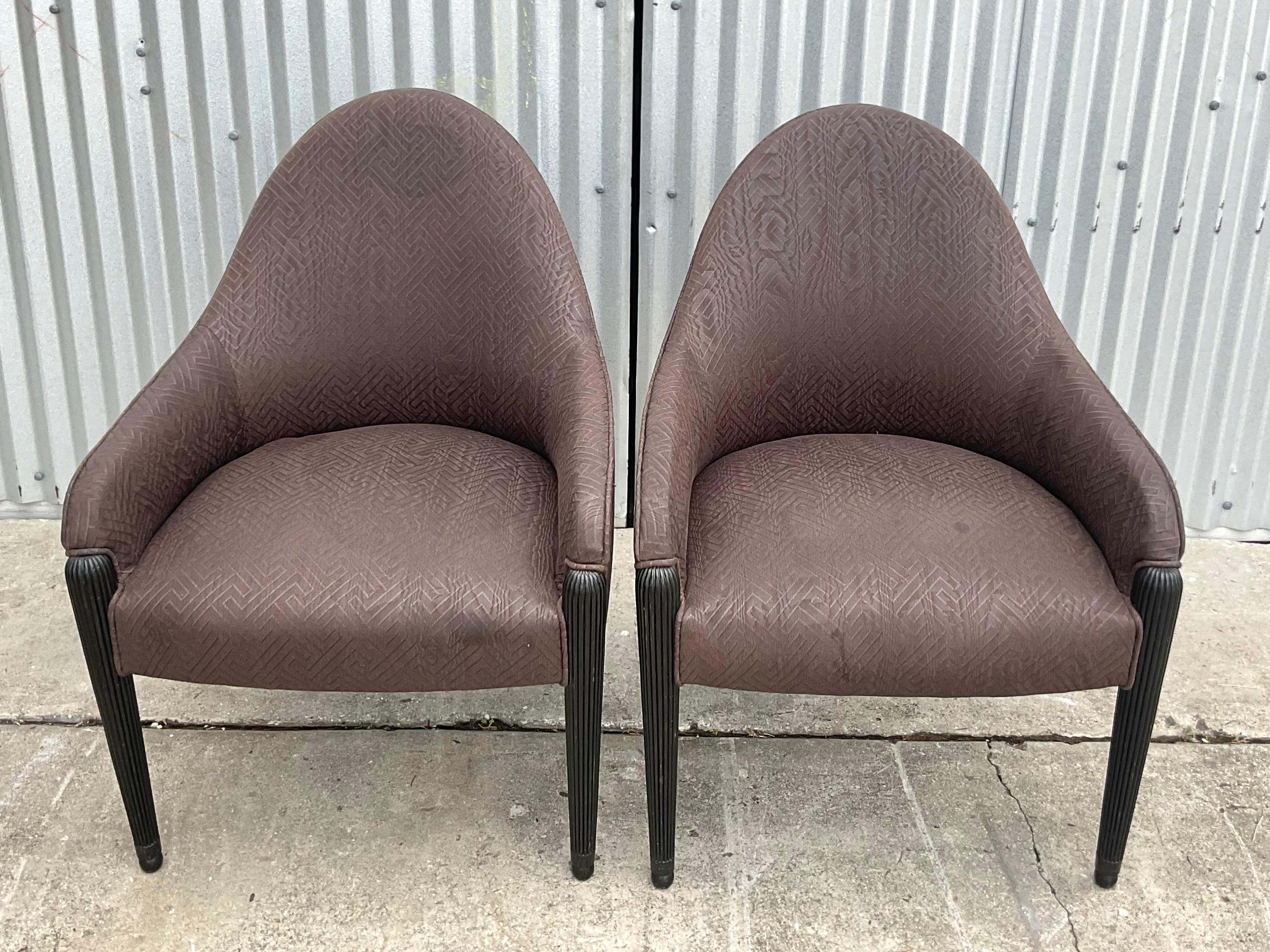 Wood Vintage Quilted Brown High Back Side Chairs After Donghia For Sale