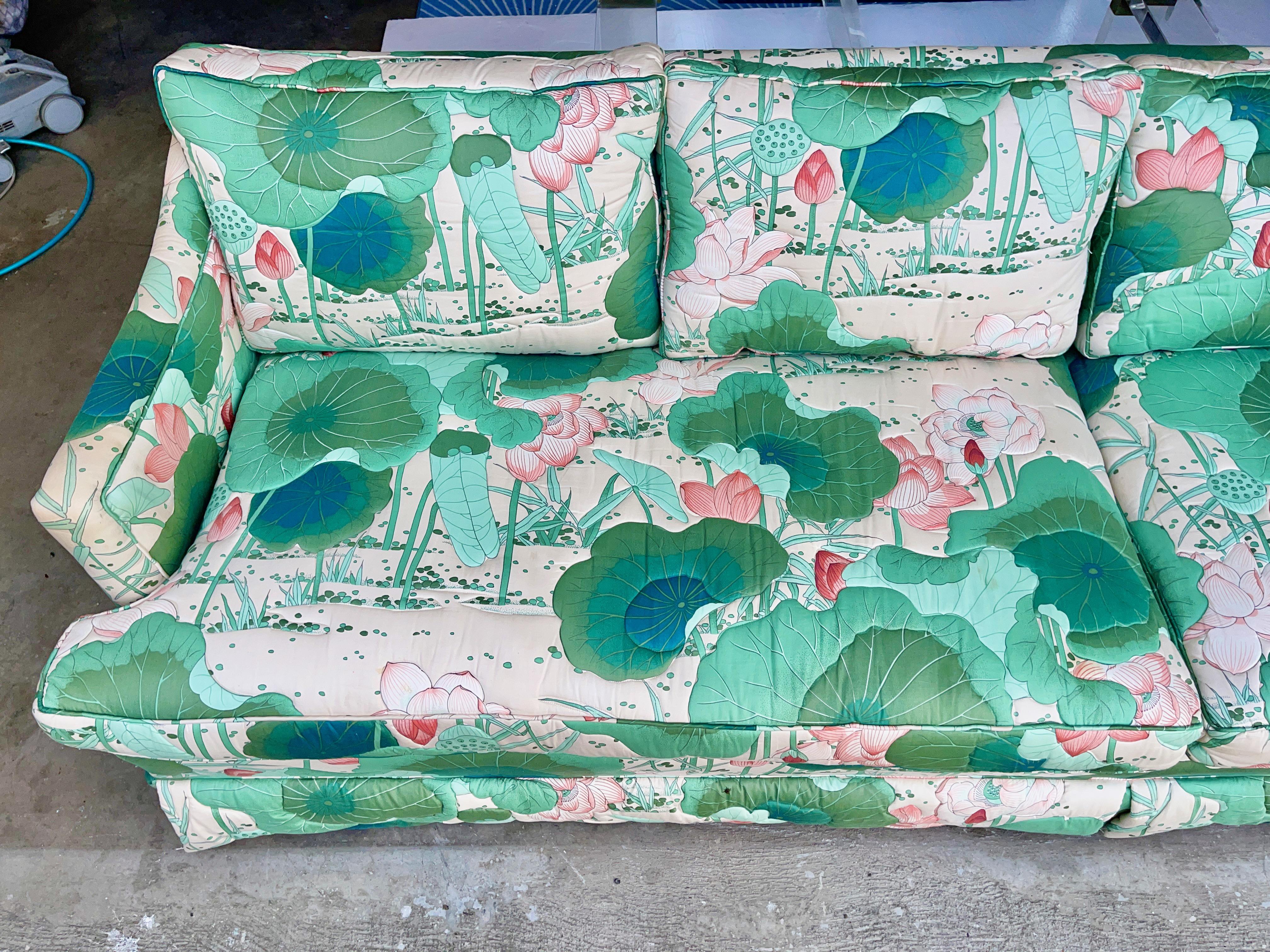 Hollywood Regency Vintage Quilted Lilly Pad Sofa For Sale