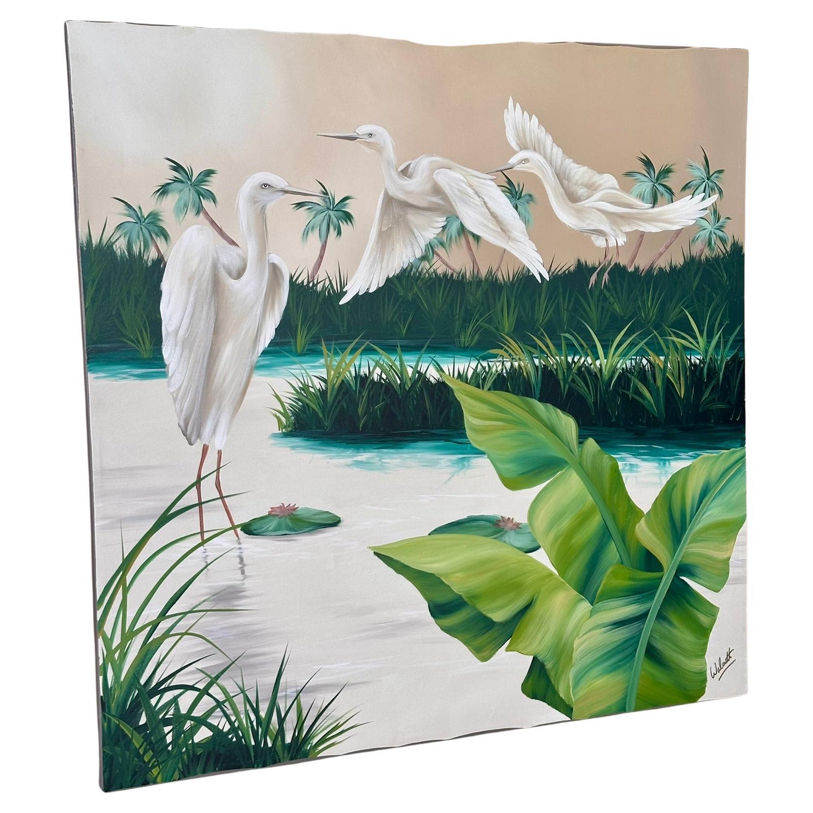 Vintage Quintessential Old Florida Coastal Pittura a olio su tela di Walcutt