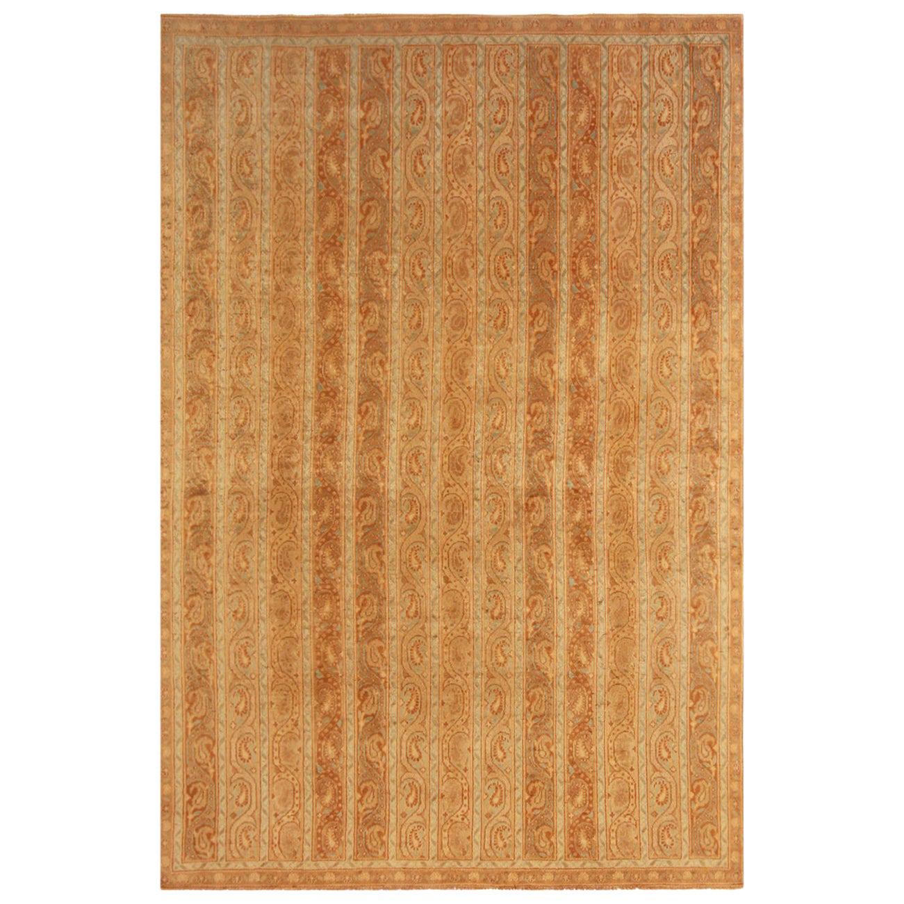 Vintage Qum Beige Brown Geometric-Floral Wool Persian Rug by Rug & Kilim For Sale