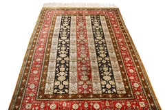 Vintage Qum Brown Beige and Red Silk Persian Rug by Rug & Kilim