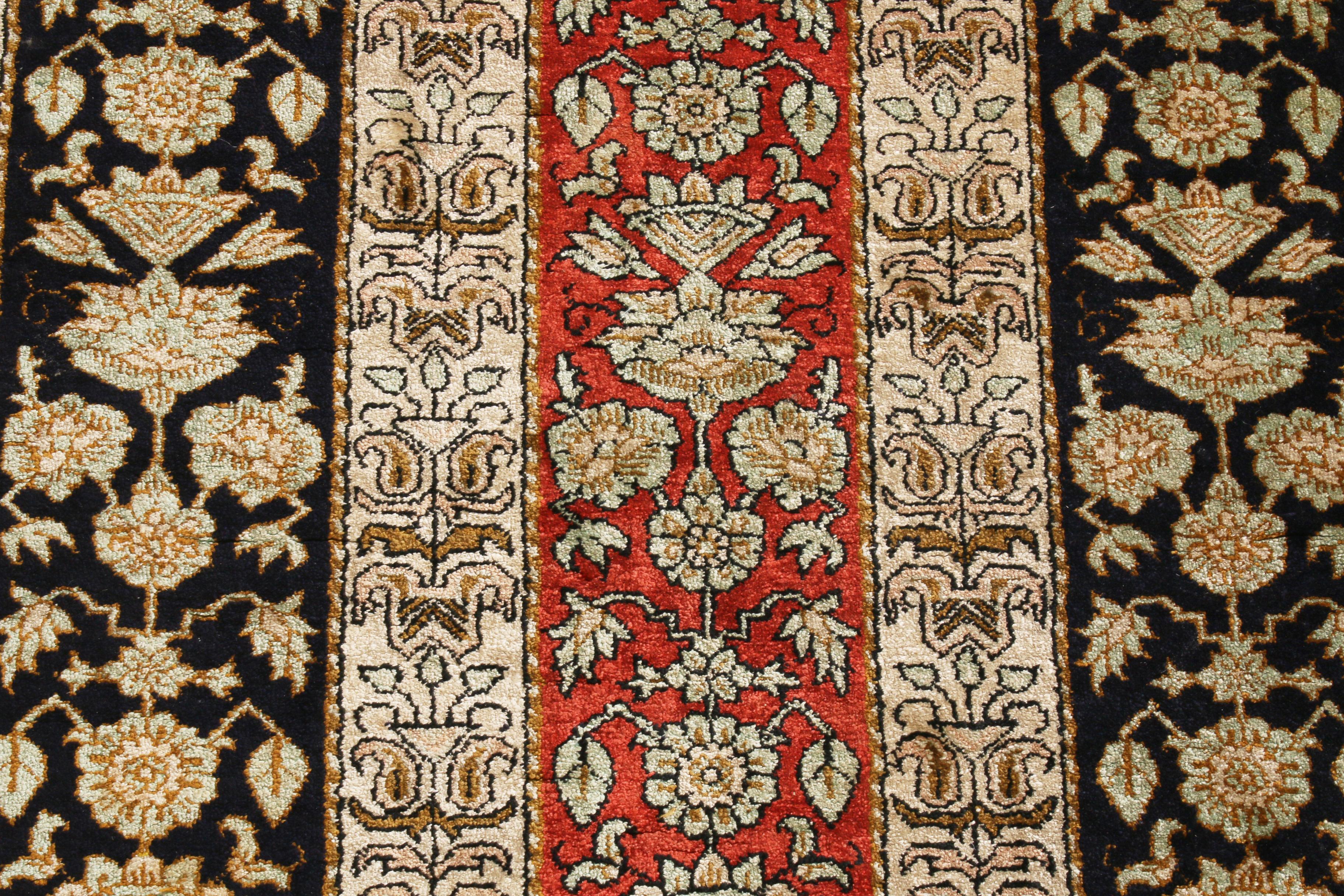 Vintage Qum Brown Beige and Red Silk Persian Rug by Rug & Kilim In Good Condition For Sale In Long Island City, NY