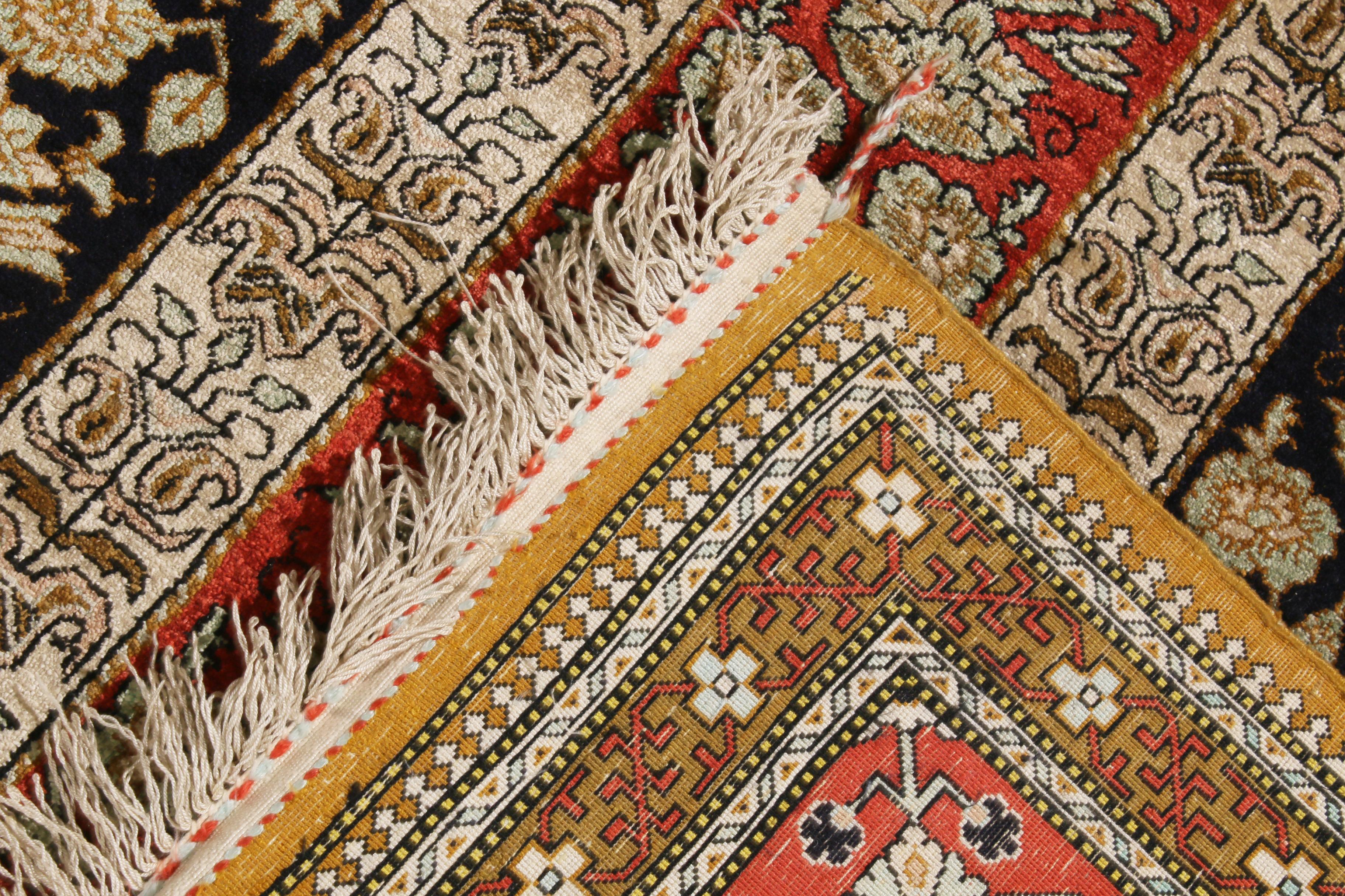 Vintage Qum Brown Beige and Red Silk Persian Rug by Rug & Kilim For Sale 2