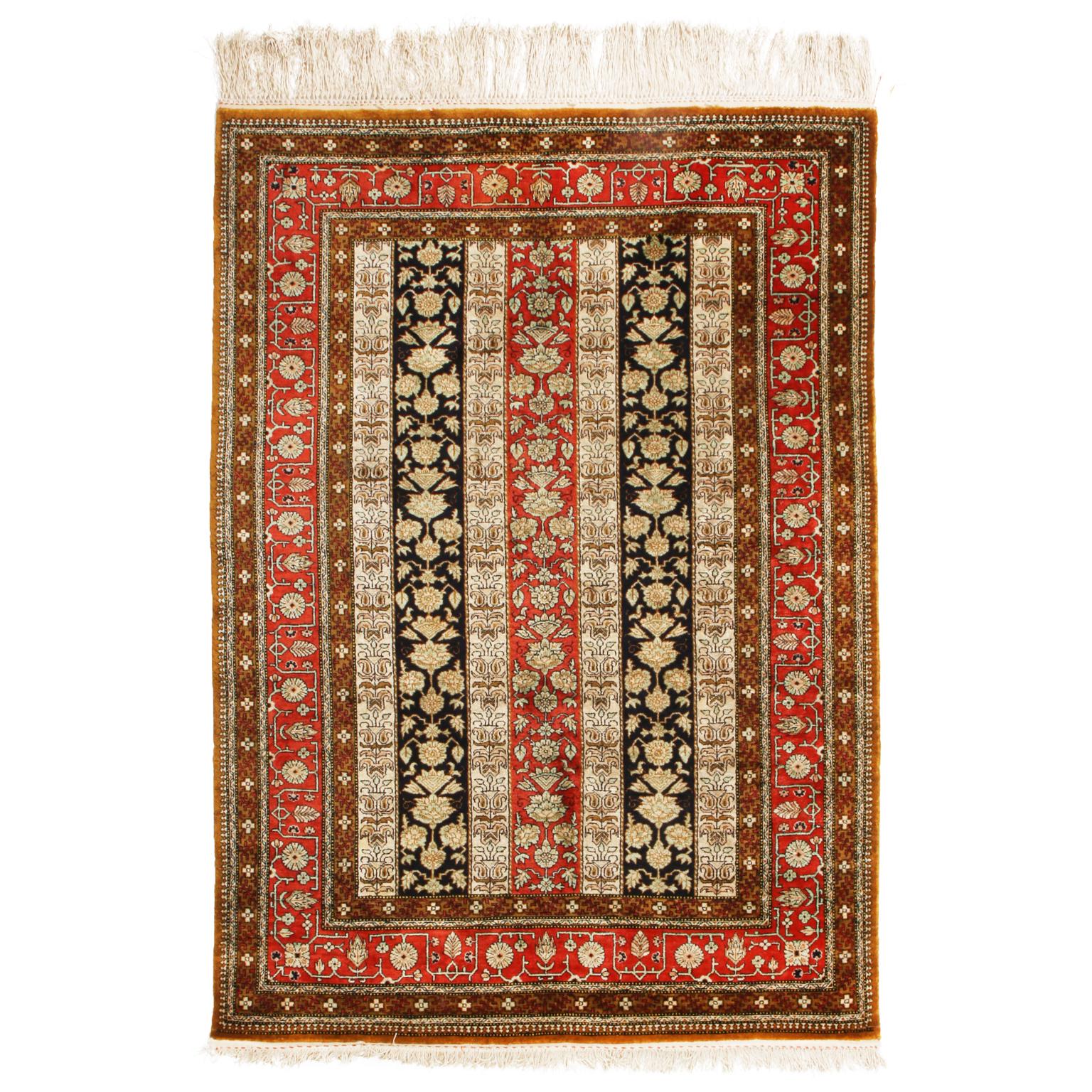 Vintage Qum Brown Beige and Red Silk Persian Rug by Rug & Kilim For Sale 3