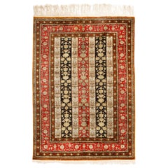 Vintage Qum Brown Beige and Red Silk Persian Rug by Rug & Kilim