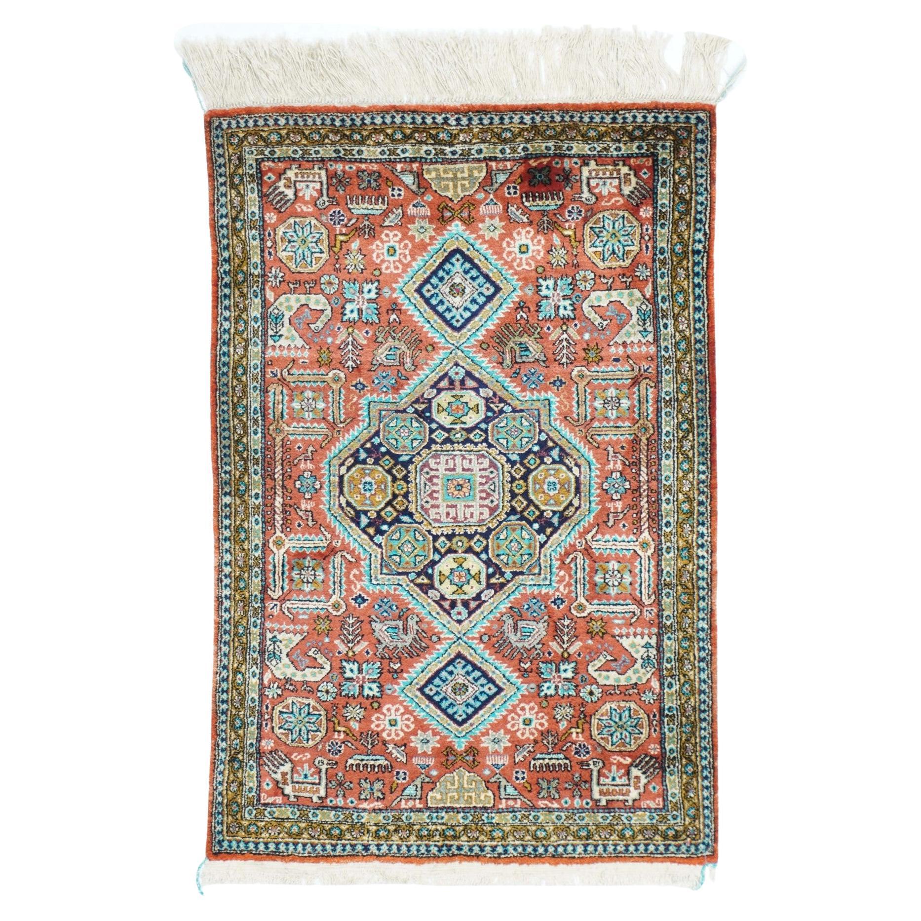 Extremely Fine Persian Silk Qum Rug 1'10'' x 2'10'' For Sale