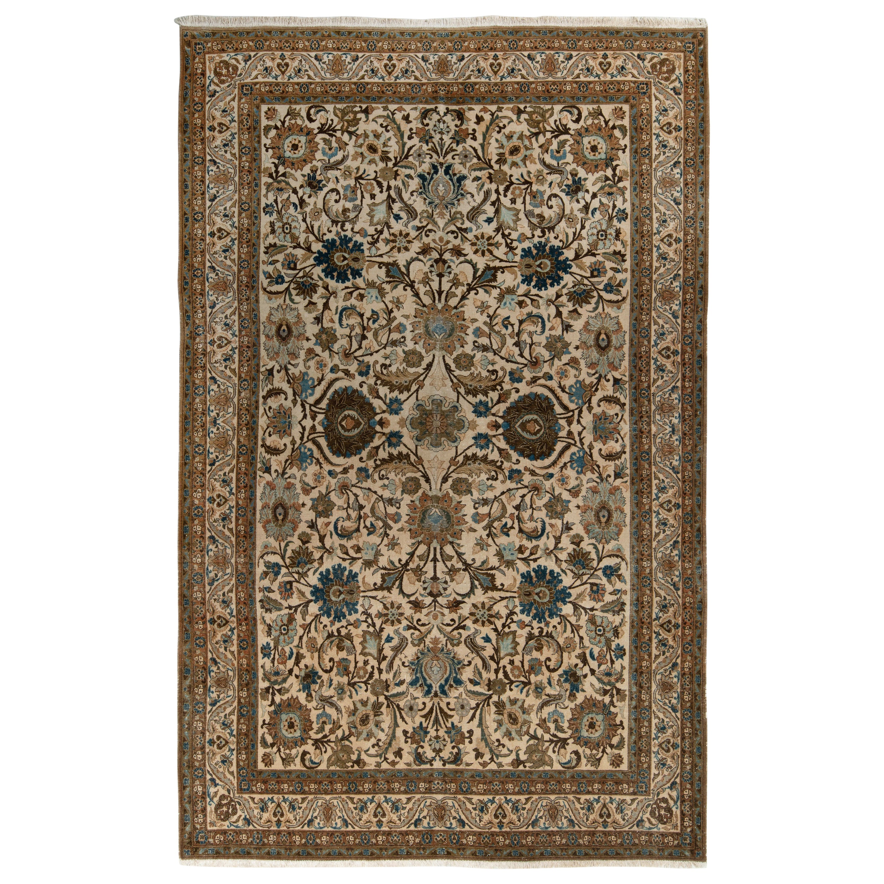 Vintage Qum rug in an all over Green, Blue, Beige Medallion pattern For Sale