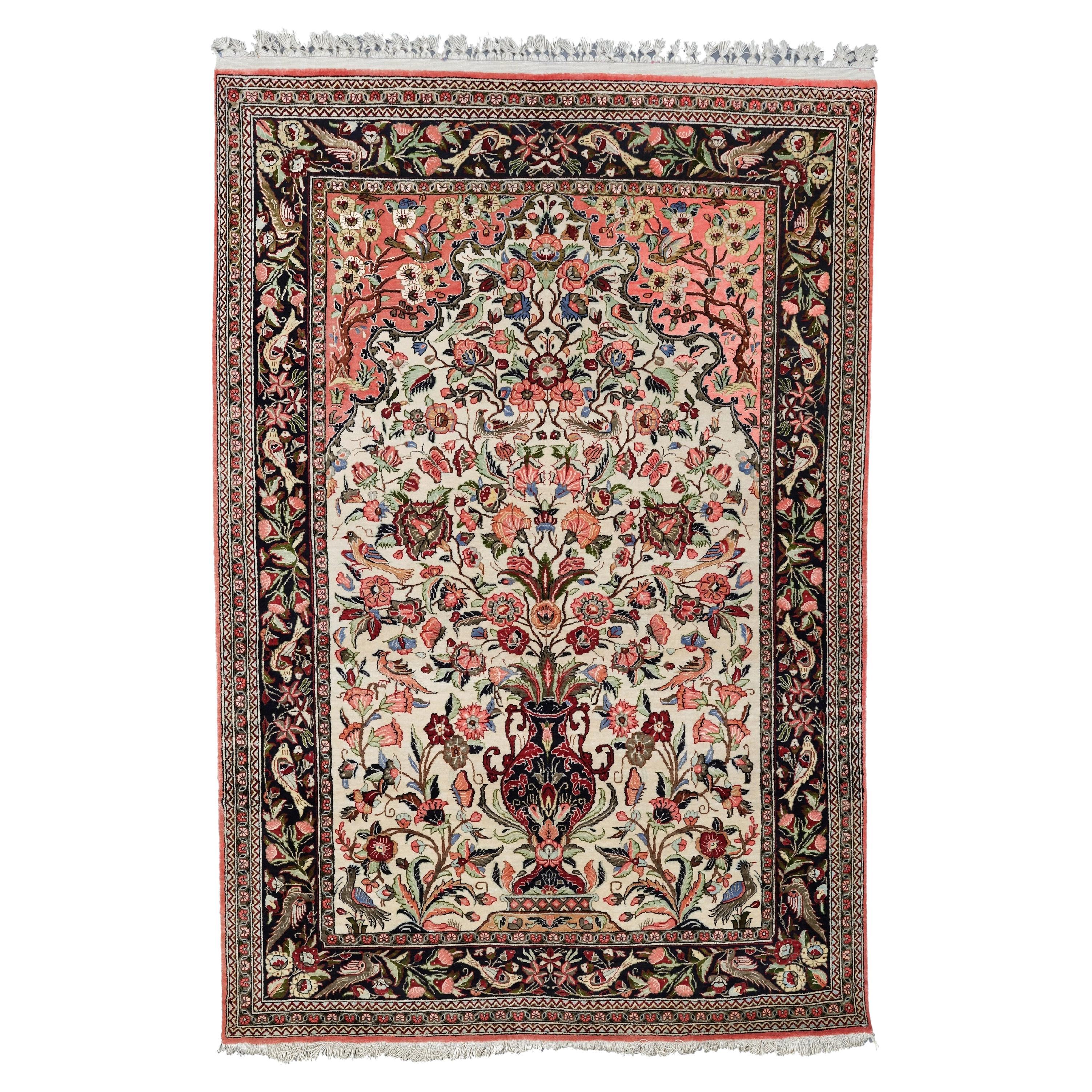 Tapis de prière en soie de Qum - Tapis de soie de Qum du 19ème siècle, tapis vintage