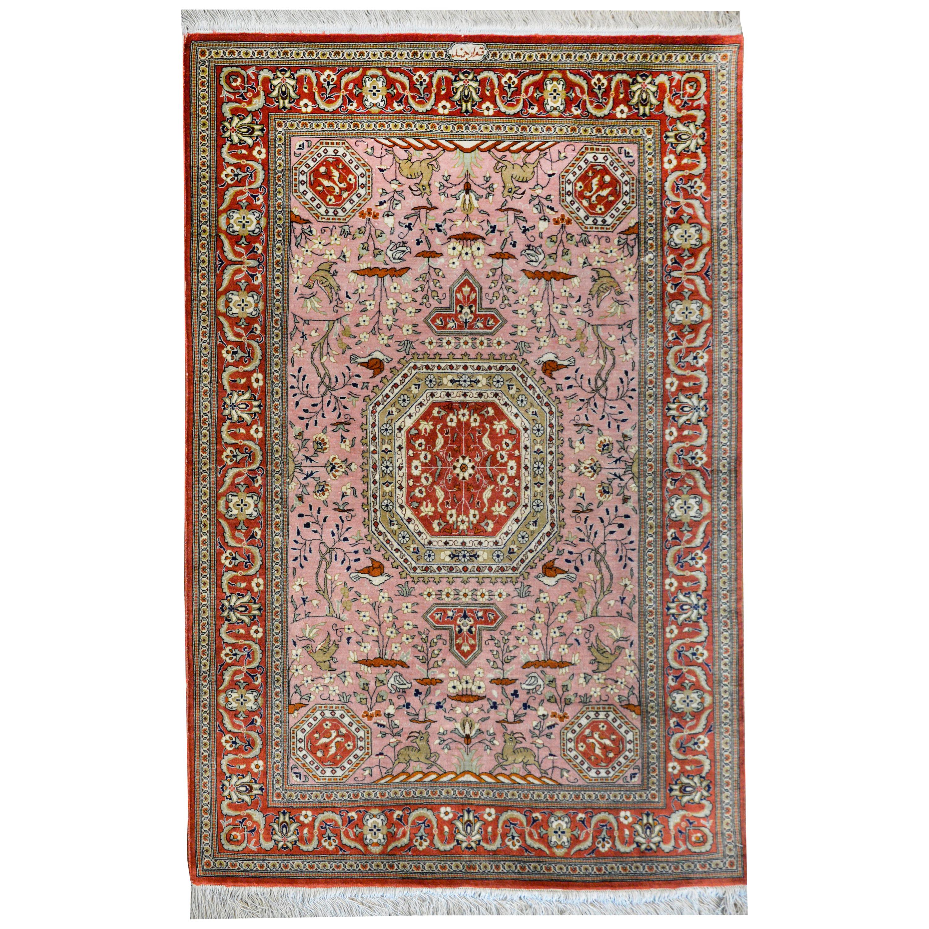 Vintage Qum Silk Rug For Sale