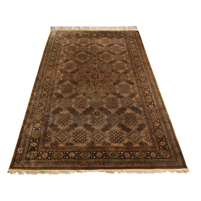 Vintage Qum Traditional Pink and Brown Silk Persian Rug For Sale at 1stDibs