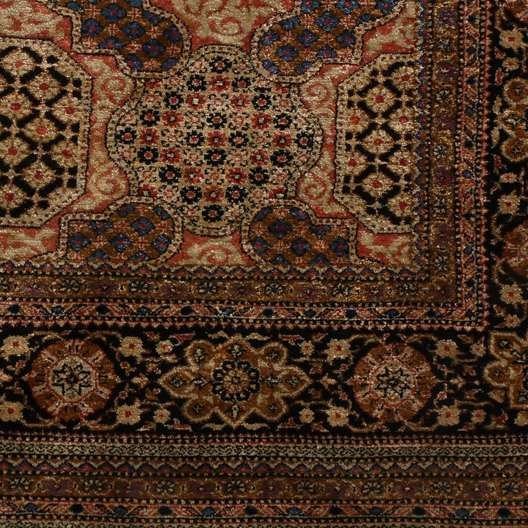 Vintage Qum Traditional Pink and Brown Silk Persian Rug by Rug and