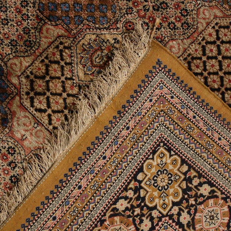 Vintage Qum Traditional Pink and Brown Silk Persian Rug by Rug and