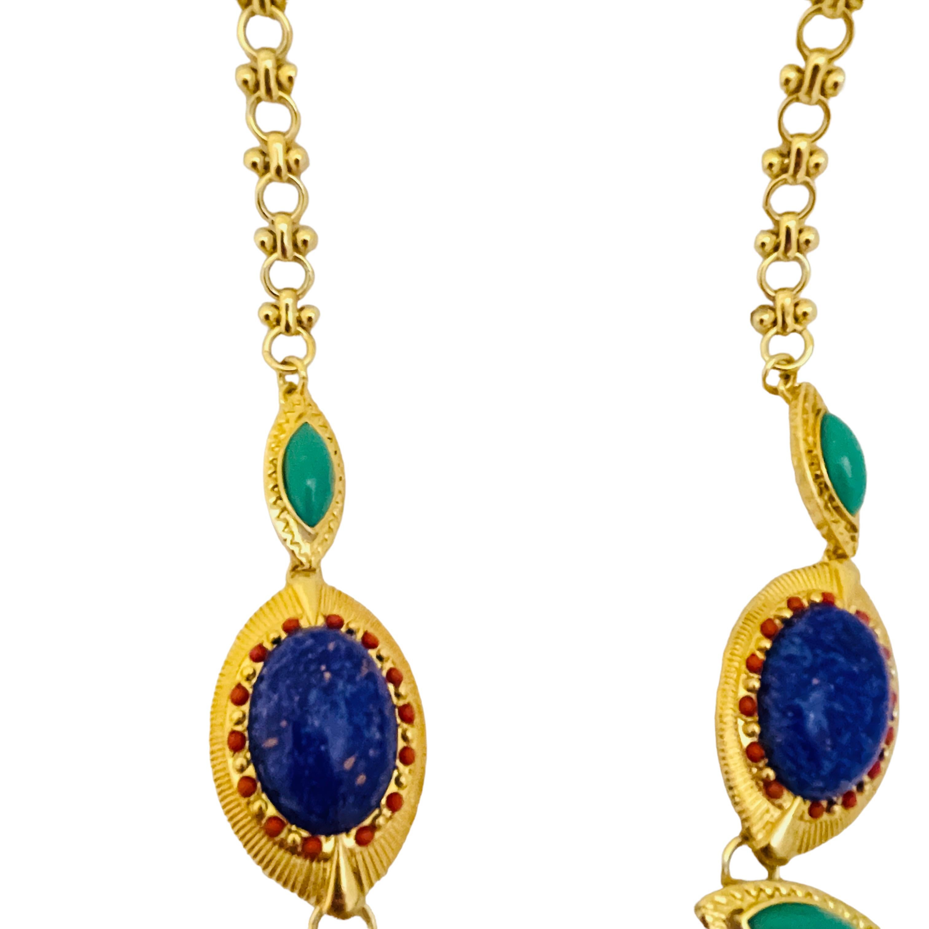 Vintage R J GRAZIANO or lapis corail turquoise collier de designer en vente 1