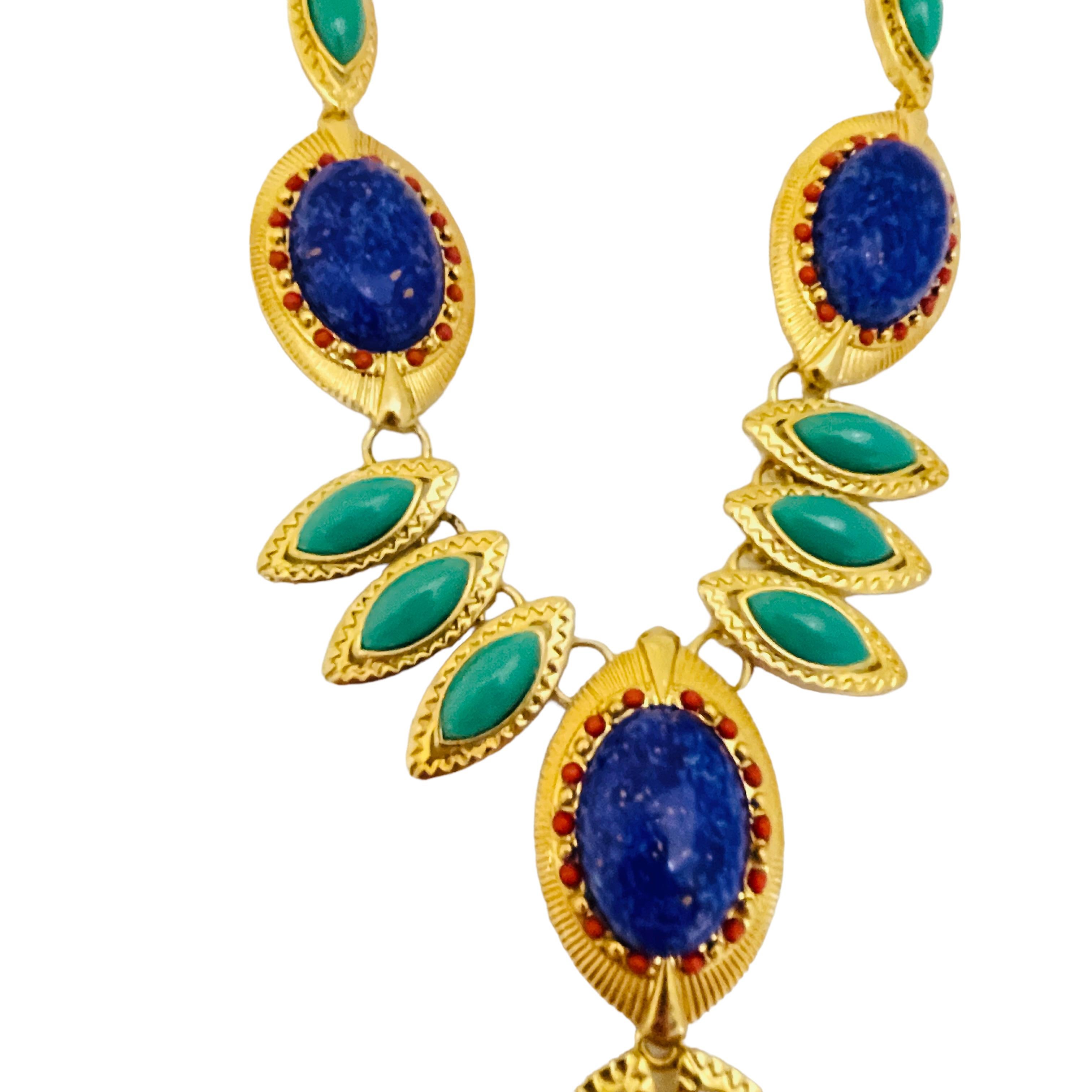 Vintage R J GRAZIANO or lapis corail turquoise collier de designer en vente 2