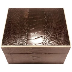 Vintage R & Y Augousti Decorative Box in Brown Ostrich Leather and Bone