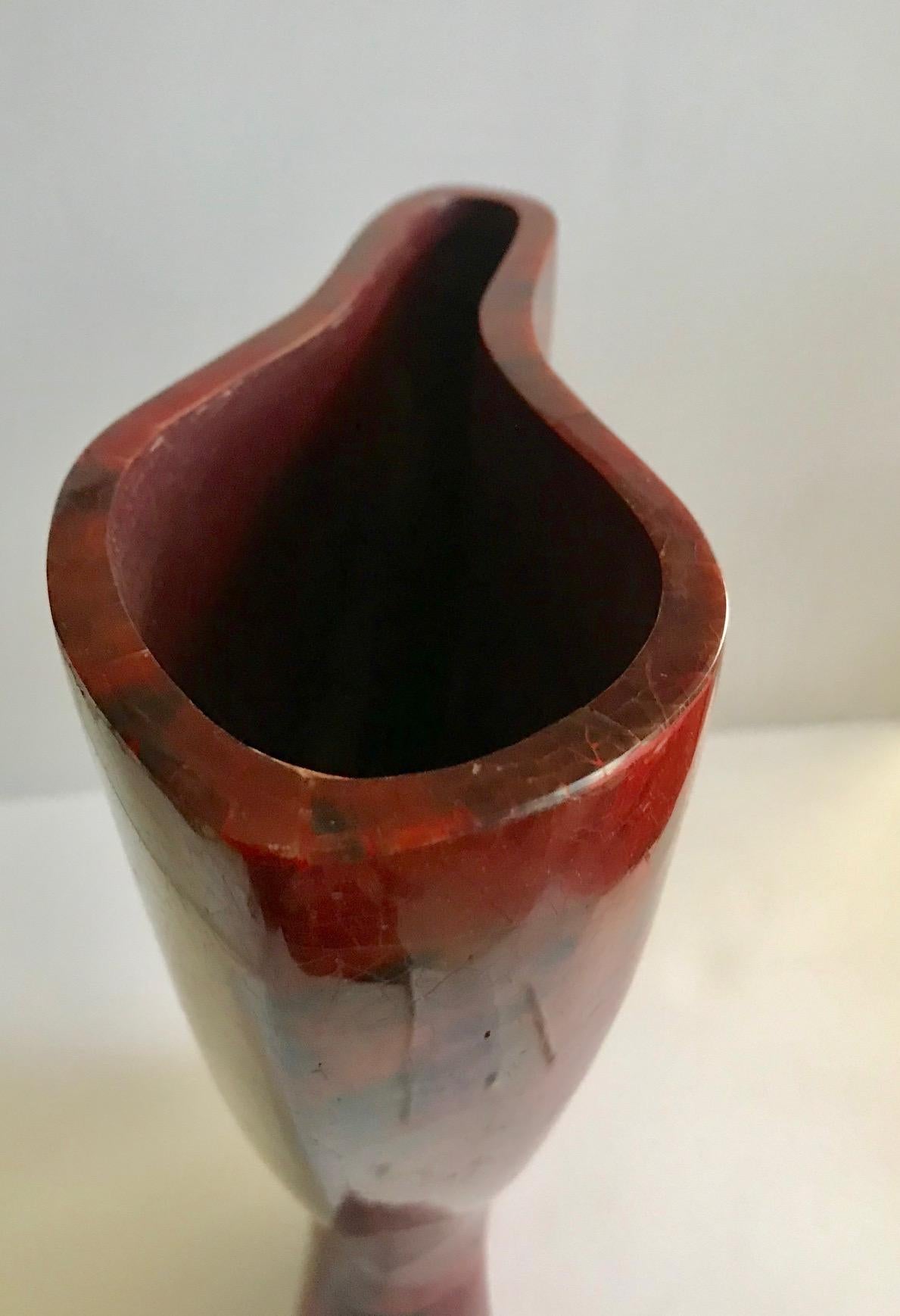 Vintage R & Y Augousti Sculptural Mosaic Vase in Exotic Red and Black Pen-Shell For Sale 3