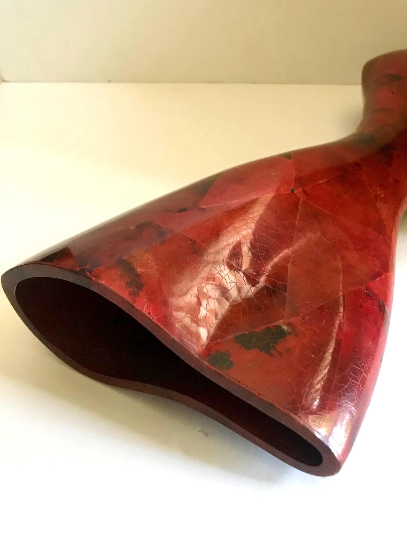 Vintage R & Y Augousti Sculptural Mosaic Vase in Exotic Red and Black Pen-Shell For Sale 7