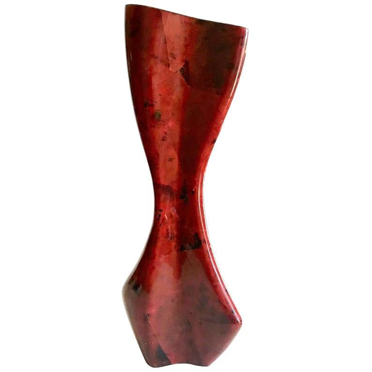 Vintage R & Y Augousti Sculptural Mosaic Vase in Exotic Red and Black Pen-Shell For Sale