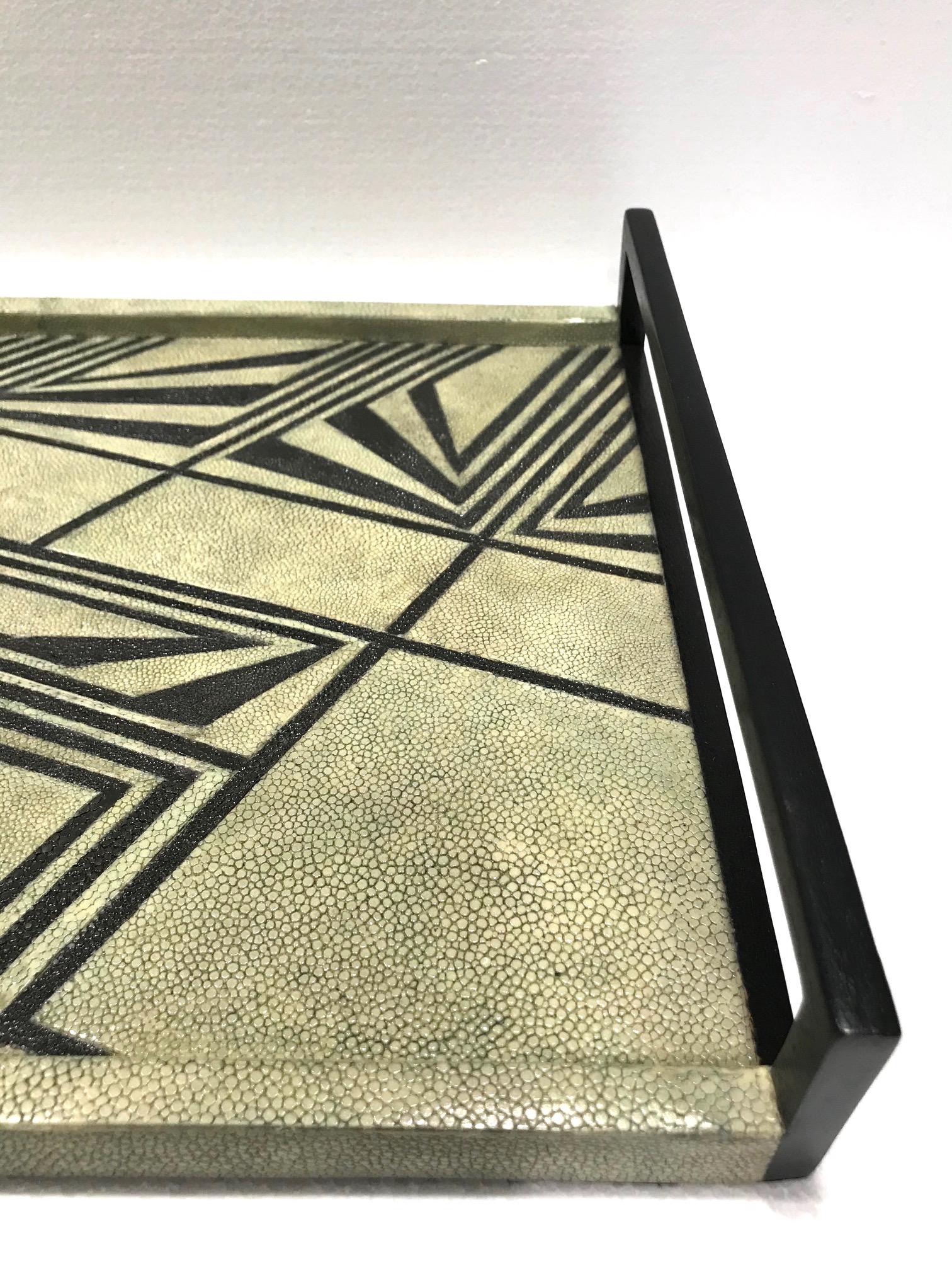 Vintage R & Y Augousti Shagreen Tray with Geometric Design in Taupe and Black 4