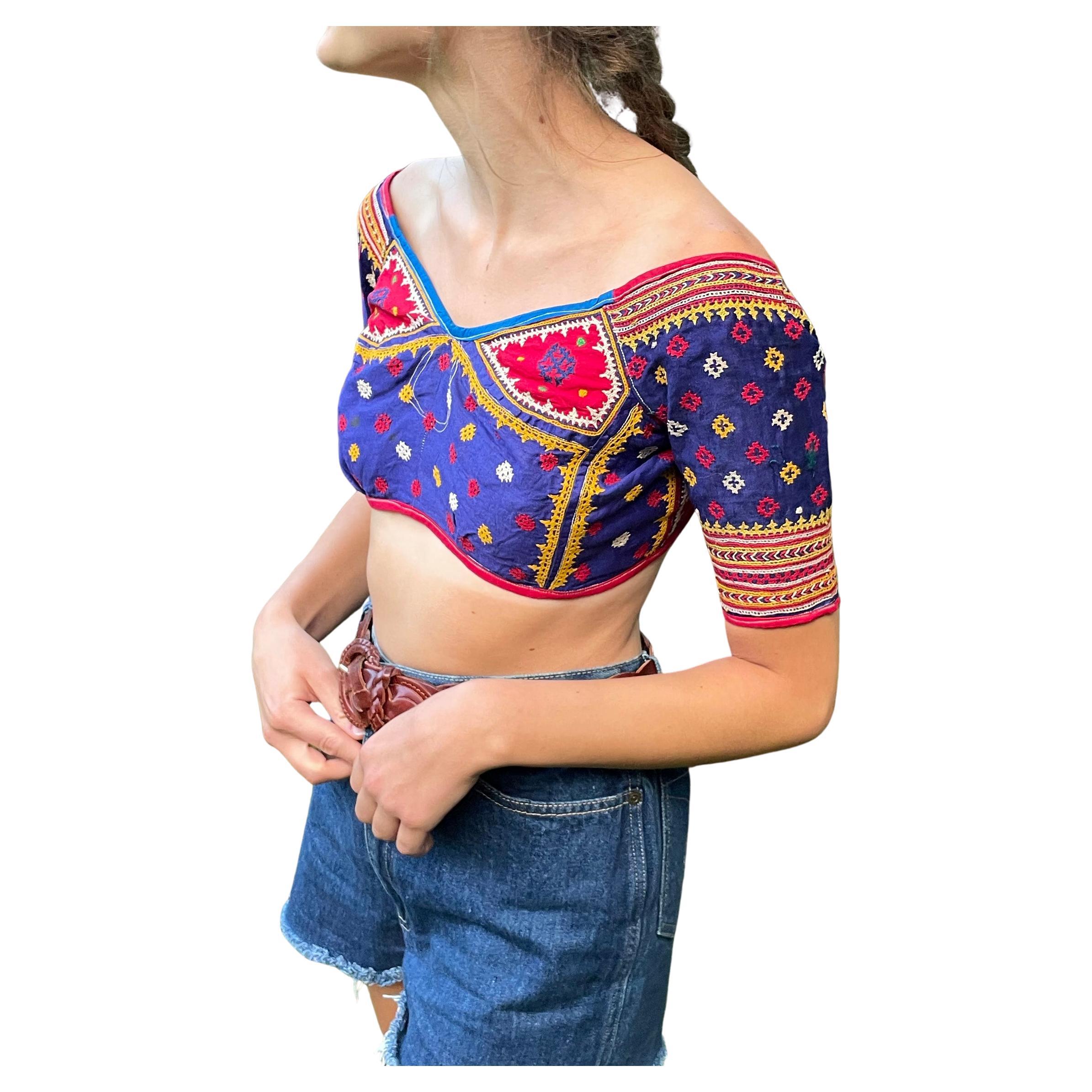 Vintage Rabari Embroidered Choli Tops For Sale