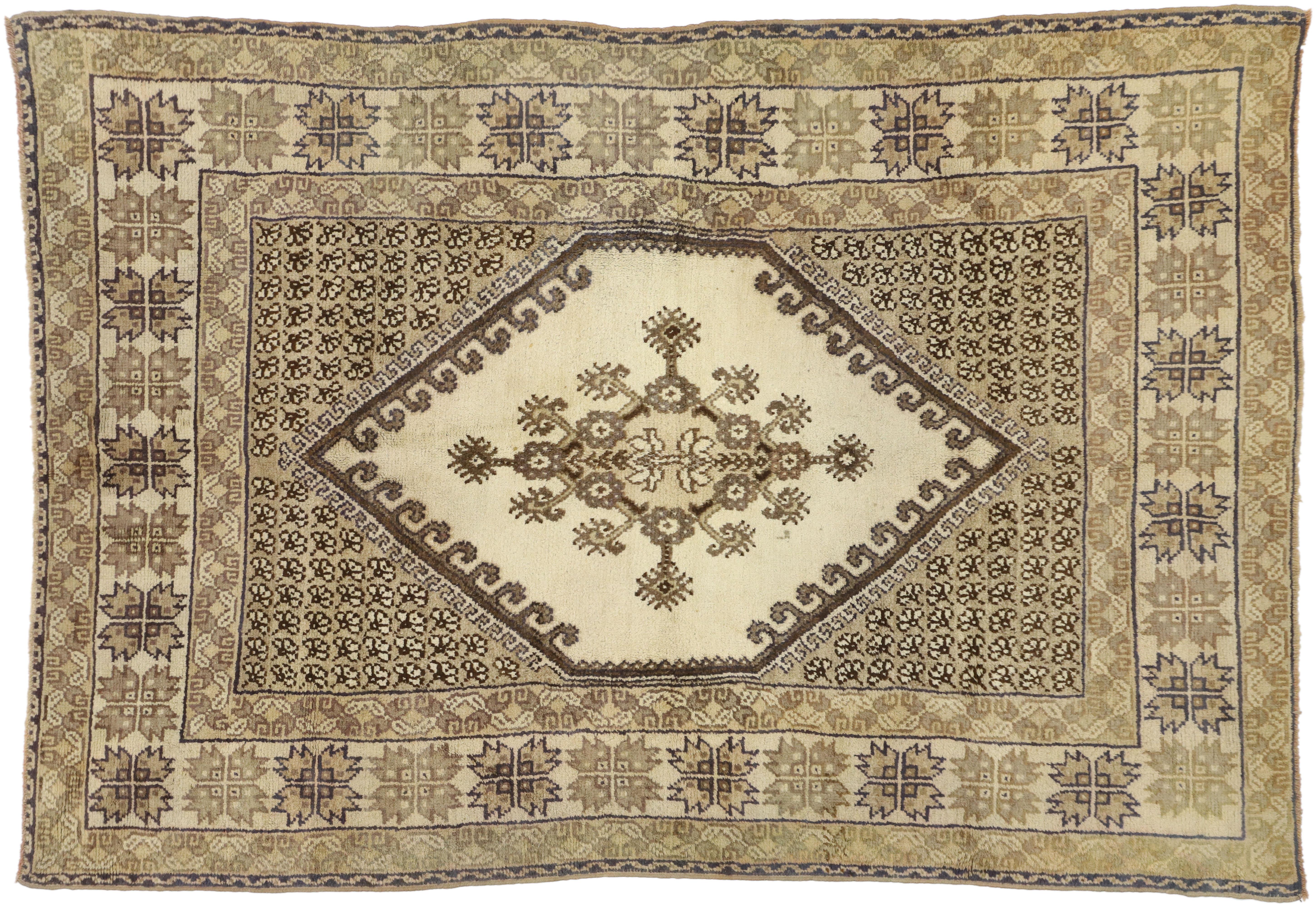 Wool Vintage Rabat Moroccan Medallion Rug with Transylvanian Anatolian Style For Sale