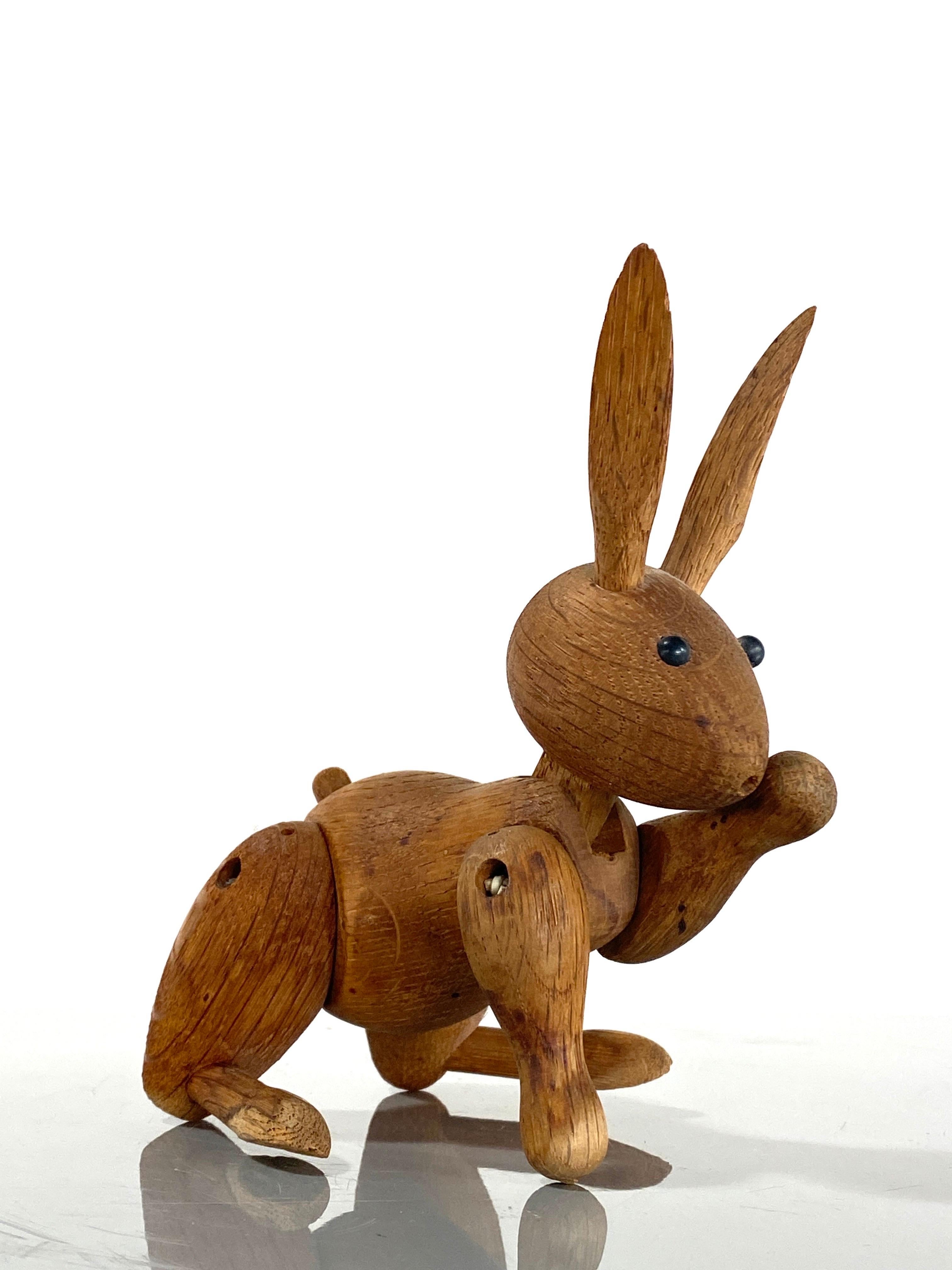 This rabbit was designed by Kay Bojesen in 1957. This is a copy from the 1960s. It has movable limbs and an adjustable head. It is made of Danish oak that has patinated beautifully over the years. Very nice condition with very little signs of use.