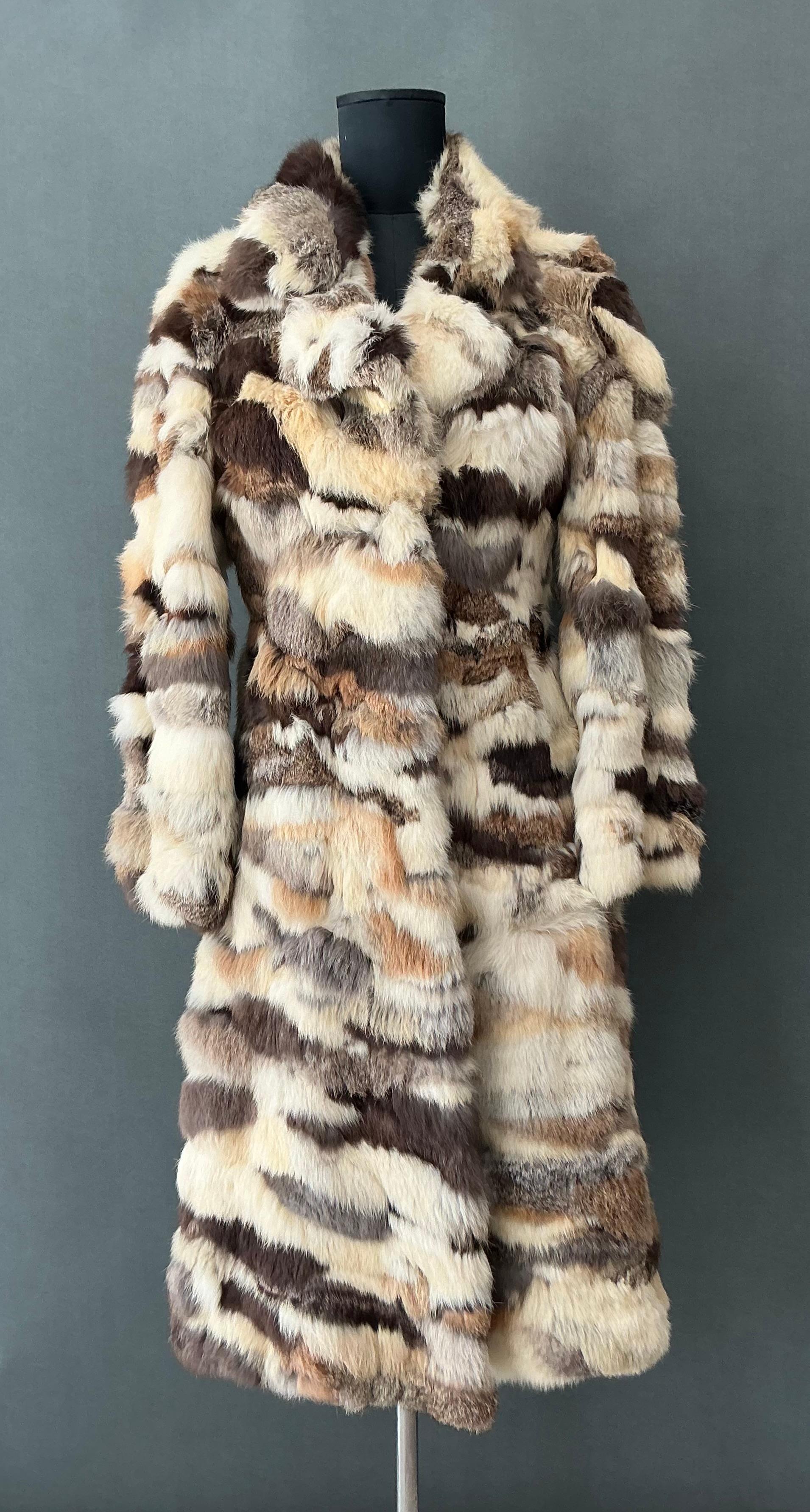 Brown Vintage Rabbit Fur Fully Lined Coat For Sale