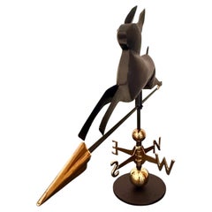 Vintage Rabbit Weathervane, Brass & Wrought Iron, Folk Art, 1950s