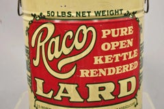 Vintage Raco 25 lbs. Advertising Lard Tin Metal Can Reading PA Twin Handles